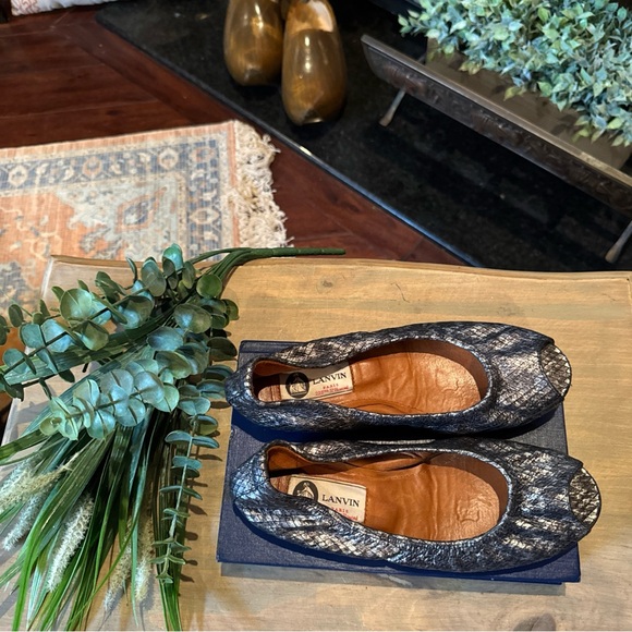 Lanvin Women’s Silver Grey Python Flats. Made In France. US Size 5. - Picture 2 of 8